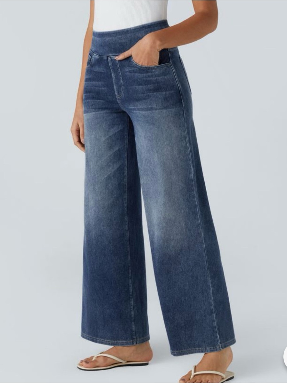 Halara Flex™ High Waisted Pockets Baggy Wide Leg Washed Casual Jeans